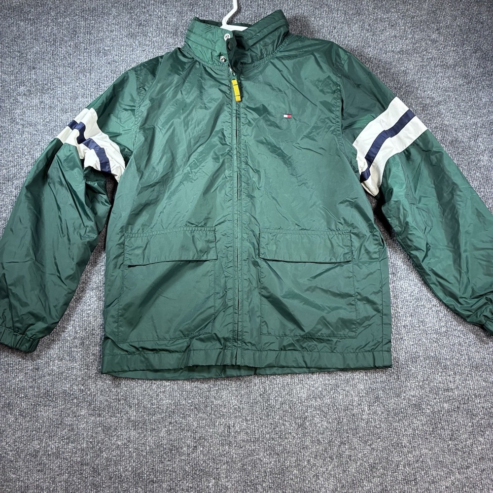 Vintage Tommy Hilfiger Jacket Men's L Green Flag Colorblock Windbreaker 90s
